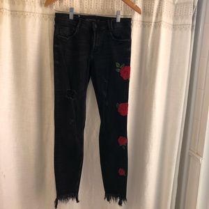 Black Zara Jeans with Red Rose Detail
